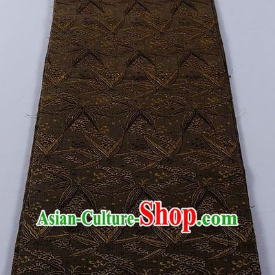 Japanese Classical Bamboo Leaf Pattern Brown Brocade Waistband Kimono Accessories Asian Traditional Yukata Belt for Women