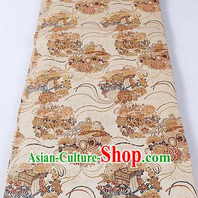 Japanese Classical Chrysanthemum Pattern Beige Brocade Waistband Kimono Accessories Asian Traditional Yukata Belt for Women