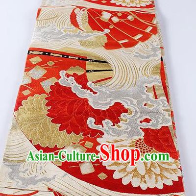 Japanese Classical Chrysanthemum Pattern Red Waistband Kimono Accessories Asian Traditional Yukata Brocade Belt for Women