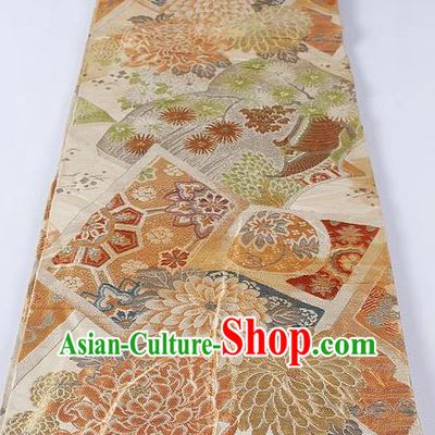 Japanese Classical Chrysanthemum Pattern Brocade Waistband Kimono Accessories Asian Traditional Yukata Belt for Women