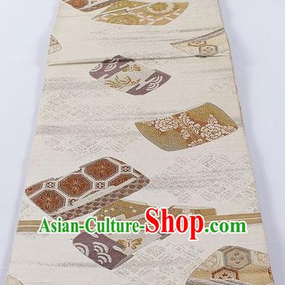 Japanese Classical Drum Pattern White Waistband Kimono Accessories Asian Traditional Yukata Brocade Belt for Women