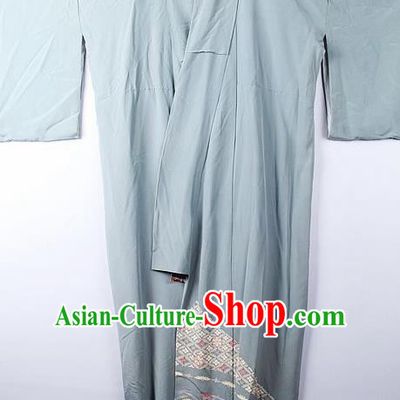 Asian Japanese Classical Daisy Pattern Blue Yukata Robe Traditional Japan Kimono Costume for Men