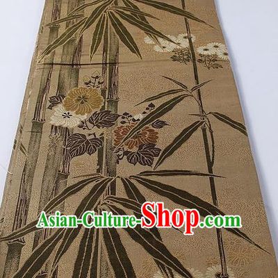 Japanese Classical Bamboo Chrysanthemum Pattern Khaki Waistband Kimono Accessories Asian Traditional Yukata Brocade Belt for Women