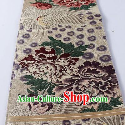 Japanese Classical Peony Chrysanthemum Pattern Khaki Waistband Kimono Accessories Asian Traditional Yukata Brocade Belt for Women
