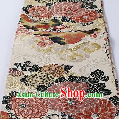 Japanese Classical Chrysanthemum Pattern Beige Waistband Kimono Accessories Asian Traditional Yukata Brocade Belt for Women