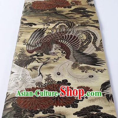 Japanese Classical Phoenix Chrysanthemum Pattern Golden Waistband Kimono Accessories Asian Traditional Yukata Brocade Belt for Women