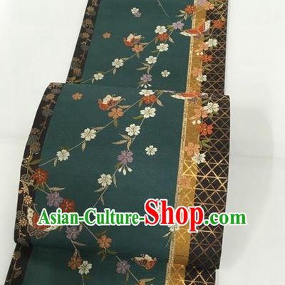 Japanese Traditional Classical Sakura Pattern Atrovirens Waistband Kimono Brocade Accessories Asian Japan Yukata Belt for Women