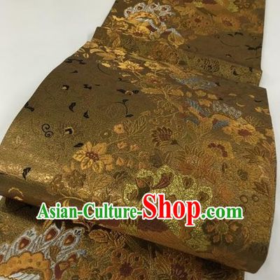 Japanese Traditional Classical Phoenix Pattern Bronze Waistband Kimono Brocade Accessories Asian Japan Yukata Belt for Women