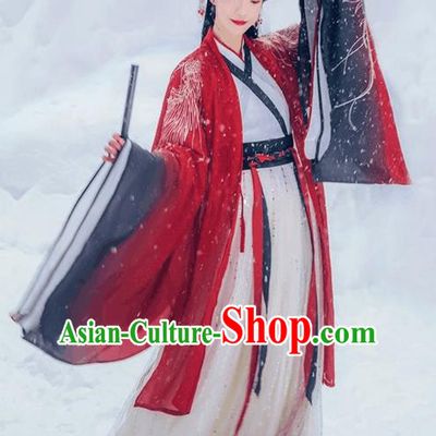 Chinese Traditional Jin Dynasty Court Princess Wedding Red Hanfu Dress Ancient Legend Goddess Replica Costume for Women