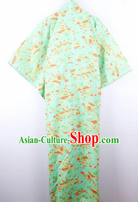 Asian Japanese Ceremony Printing Daisy Green Kimono Dress Traditional Japan Yukata Costume for Women