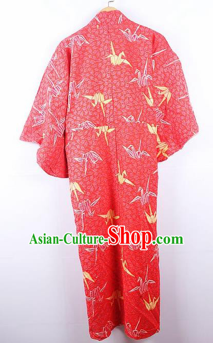 Asian Japanese Ceremony Printing Paper Crane Red Kimono Dress Traditional Japan Yukata Costume for Women Asian Japanese Ceremony Printing Paper Crane Red Kimono Dress Traditional Japan Yukata Costume for Women