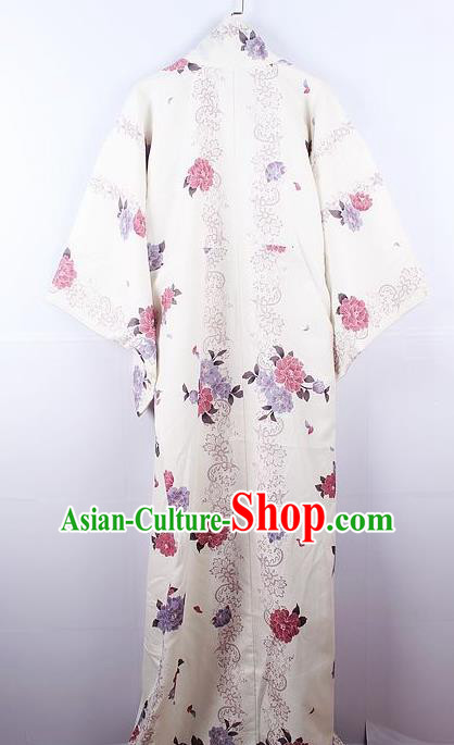 Asian Japanese Ceremony Printing Camellia White Kimono Dress Traditional Japan Yukata Costume for Women Asian Japanese Ceremony Printing Camellia White Kimono Dress Traditional Japan Yukata Costume for Women