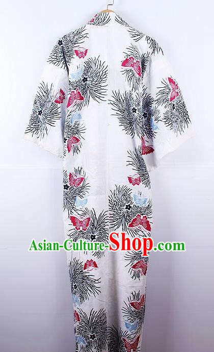 Asian Japanese Ceremony Printing Butterfly Chrysanthemum White Kimono Dress Traditional Japan Yukata Costume for Women Asian Japanese Ceremony Printing Butterfly Chrysanthemum White Kimono Dress Traditional Japan Yukata Costume for Women