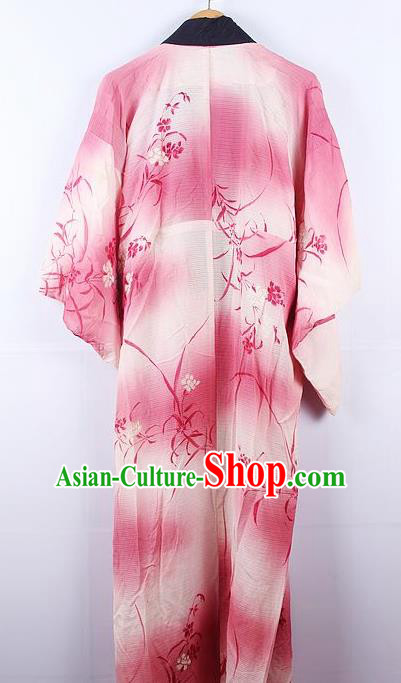 Asian Japanese Ceremony Printing Orchid Rosy Kimono Dress Traditional Japan Yukata Costume for Women Asian Japanese Ceremony Printing Orchid Rosy Kimono Dress Traditional Japan Yukata Costume for Women