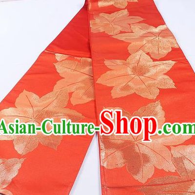 Japanese Traditional Classical Maple Leaf Pattern Red Waistband Kimono Brocade Accessories Asian Japan Yukata Belt for Women
