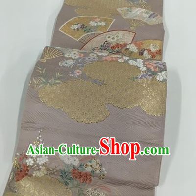 Japanese Traditional Classical Sakura Cornflower Pattern Purple Waistband Kimono Brocade Accessories Asian Japan Yukata Belt for Women