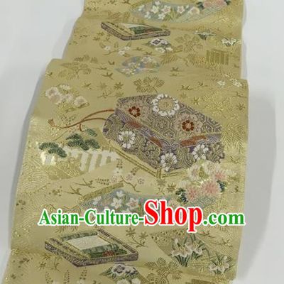 Japanese Traditional Classical Flowers Pattern Golden Waistband Kimono Brocade Accessories Asian Japan Yukata Belt for Women