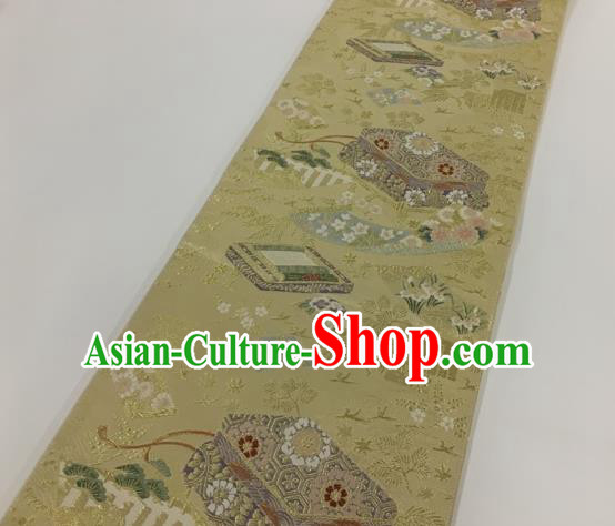 Japanese Traditional Classical Flowers Pattern Golden Waistband Kimono Brocade Accessories Asian Japan Yukata Belt for Women