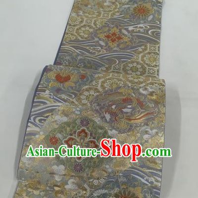 Japanese Traditional Classical Cornflower Pattern Grey Waistband Kimono Brocade Accessories Asian Japan Yukata Belt for Women