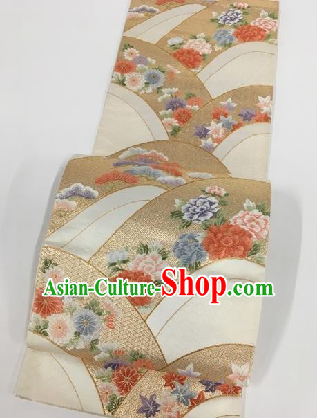 Japanese Traditional Classical Peony Pattern White Waistband Kimono Brocade Accessories Asian Japan Yukata Belt for Women Japanese Traditional Classical Peony Pattern White Waistband Kimono Brocade Accessories Asian Japan Yukata Belt for Women