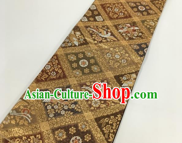 Japanese Traditional Classical Flowers Bird Pattern Brown Waistband Kimono Brocade Accessories Asian Japan Yukata Belt for Women
