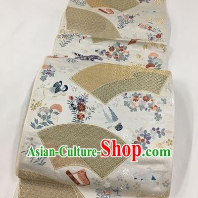 Japanese Traditional Classical Cornflower Pattern White Waistband Kimono Brocade Accessories Asian Japan Yukata Belt for Women