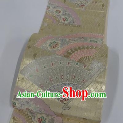 Japanese Traditional Classical Fan Pattern Light Golden Waistband Kimono Brocade Accessories Asian Japan Yukata Belt for Women