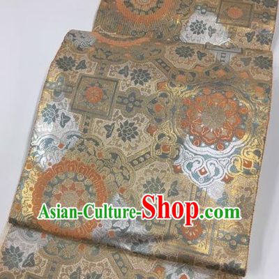 Japanese Traditional Classical Lucky Pattern Khaki Waistband Kimono Brocade Accessories Asian Japan Yukata Belt for Women