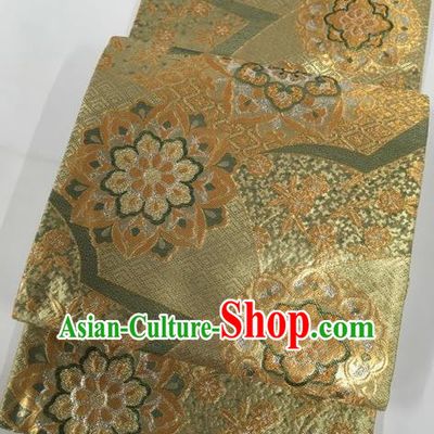 Japanese Traditional Classical Lotus Pattern Light Green Waistband Kimono Brocade Accessories Asian Japan Yukata Belt for Women