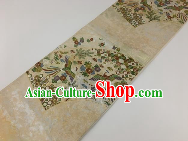 Japanese Traditional Classical Phoenix Pattern Beige Kimono Brocade Accessories Asian Japan Yukata Belt for Women
