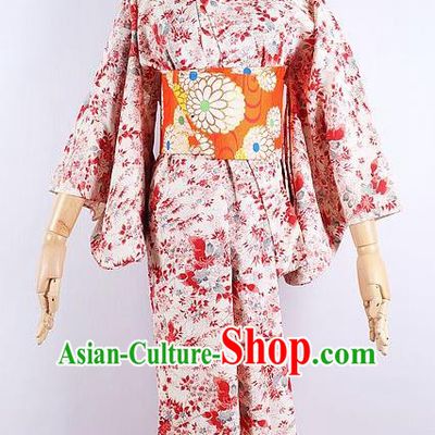 Asian Japanese Ceremony Printing Red Maple Leaf Kimono Dress Traditional Japan Yukata Costume for Women