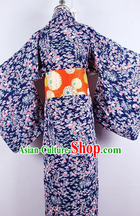 Asian Japanese Ceremony Printing Royalblue Kimono Dress Traditional Japan Yukata Costume for Women Asian Japanese Ceremony Printing Royalblue Kimono Dress Traditional Japan Yukata Costume for Women