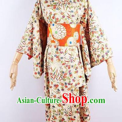 Asian Japanese Ceremony Printing Bamboo Leaf Kimono Dress Traditional Japan Yukata Costume for Women