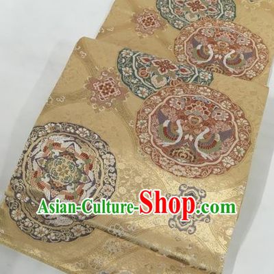 Japanese Traditional Classical Crane Pattern Golden Waistband Kimono Brocade Accessories Asian Japan Yukata Belt for Women