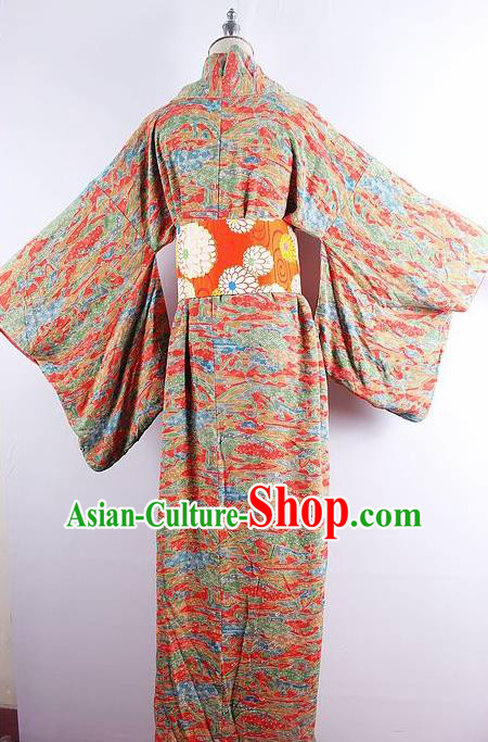 Japanese Ceremony Costume Printing Silk Kimono Dress Traditional Asian Japan Yukata for Women Japanese Ceremony Costume Printing Silk Kimono Dress Traditional Asian Japan Yukata for Women