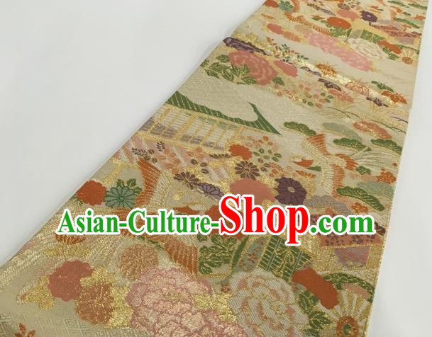 Japanese Traditional Classical Crane Peony Pattern Golden Waistband Kimono Brocade Accessories Asian Japan Yukata Belt for Women