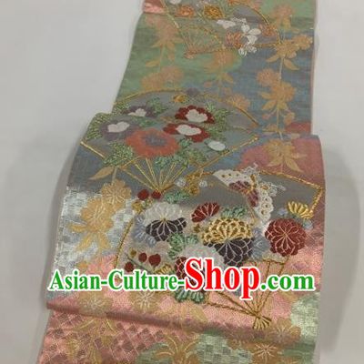Japanese Traditional Classical Chrysanthemum Butterfly Pattern Pink Waistband Kimono Brocade Accessories Asian Japan Yukata Belt for Women