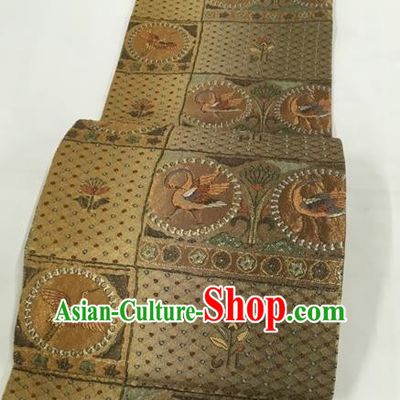Japanese Traditional Classical Crane Pattern Bronze Waistband Kimono Brocade Accessories Asian Japan Yukata Belt for Women