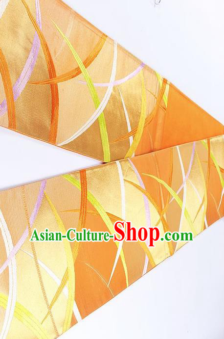Japanese Classical Pattern Orange Waistband Traditional Kimono Brocade Accessories Asian Japan Yukata Belt for Women