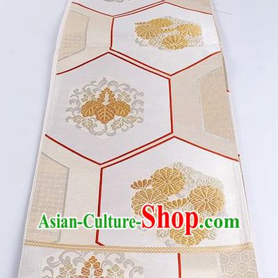 Japanese Classical Chrysanthemum Pattern Champagne Waistband Traditional Kimono Brocade Accessories Asian Japan Yukata Belt for Women