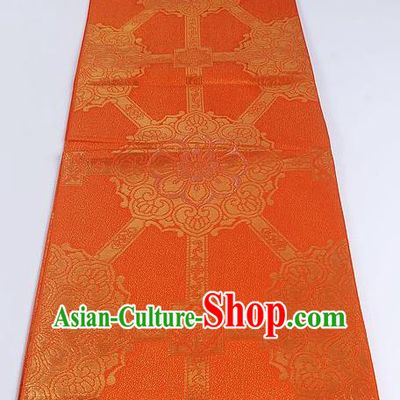 Japanese Classical Lucky Flowers Pattern Orange Waistband Traditional Kimono Brocade Accessories Asian Japan Yukata Belt for Women