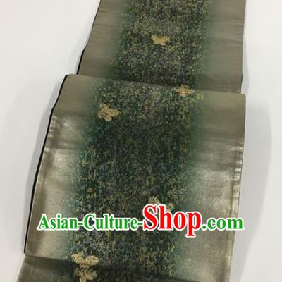 Japanese Classical Butterfly Pattern Atrovirens Nishijin Waistband Traditional Kimono Brocade Accessories Asian Japan Yukata Belt for Women