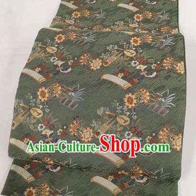 Japanese Traditional Classical Pattern Olive Green Waistband Kimono Brocade Accessories Asian Japan Yukata Belt for Women
