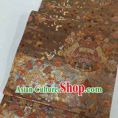 Traditional Japanese Classical Butterfly Pattern Brown Nishijin Waistband Kimono Brocade Accessories Yukata Belt for Women