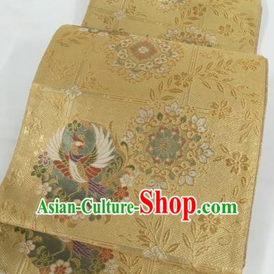 Traditional Japanese Classical Phoenix Pattern Golden Nishijin Waistband Kimono Brocade Accessories Yukata Belt for Women