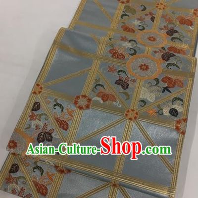 Traditional Japanese Classical Frangipane Pattern Grey Nishijin Waistband Kimono Brocade Accessories Yukata Belt for Women