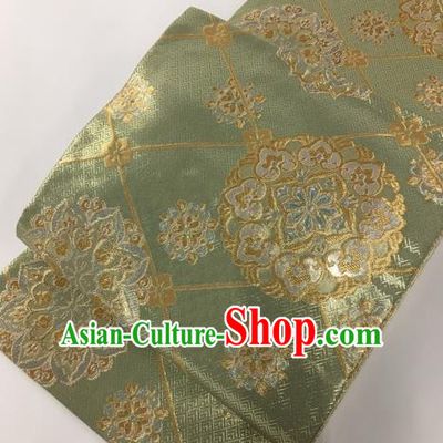 Traditional Japanese Classical Lotus Pattern Green Nishijin Waistband Kimono Brocade Accessories Yukata Belt for Women