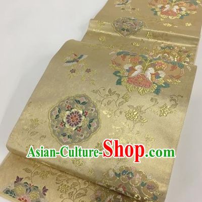 Traditional Japanese Classical Phoenix Pattern Golden Nishijin Waistband Kimono Brocade Accessories Yukata Belt for Women
