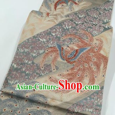Traditional Japanese Classical Red Phoenix Pattern Nishijin Waistband Kimono Brocade Accessories Yukata Belt for Women
