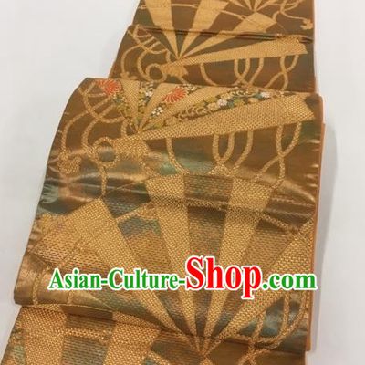 Traditional Japanese Classical Pattern Brown Nishijin Waistband Kimono Brocade Accessories Yukata Belt for Women